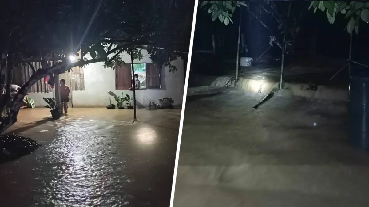 กระบี่ฝนตกหนักน้ำป่าทะลักท่วมบ้านเรือนชาวบ้านกลางดึก เสียหายกว่า 20 หลัง