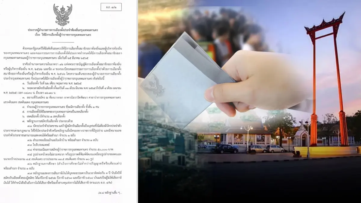เริ่มแล้วอย่างเป็นทางการ ปลัดกทม. ประกาศเลือกตั้งผู้ว่าฯ-ส.ก. เริ่มแล้วอย่างเป็นทางการ ปลัดกทม. ประกาศเลือกตั้งผู้ว่าฯ-ส.ก.