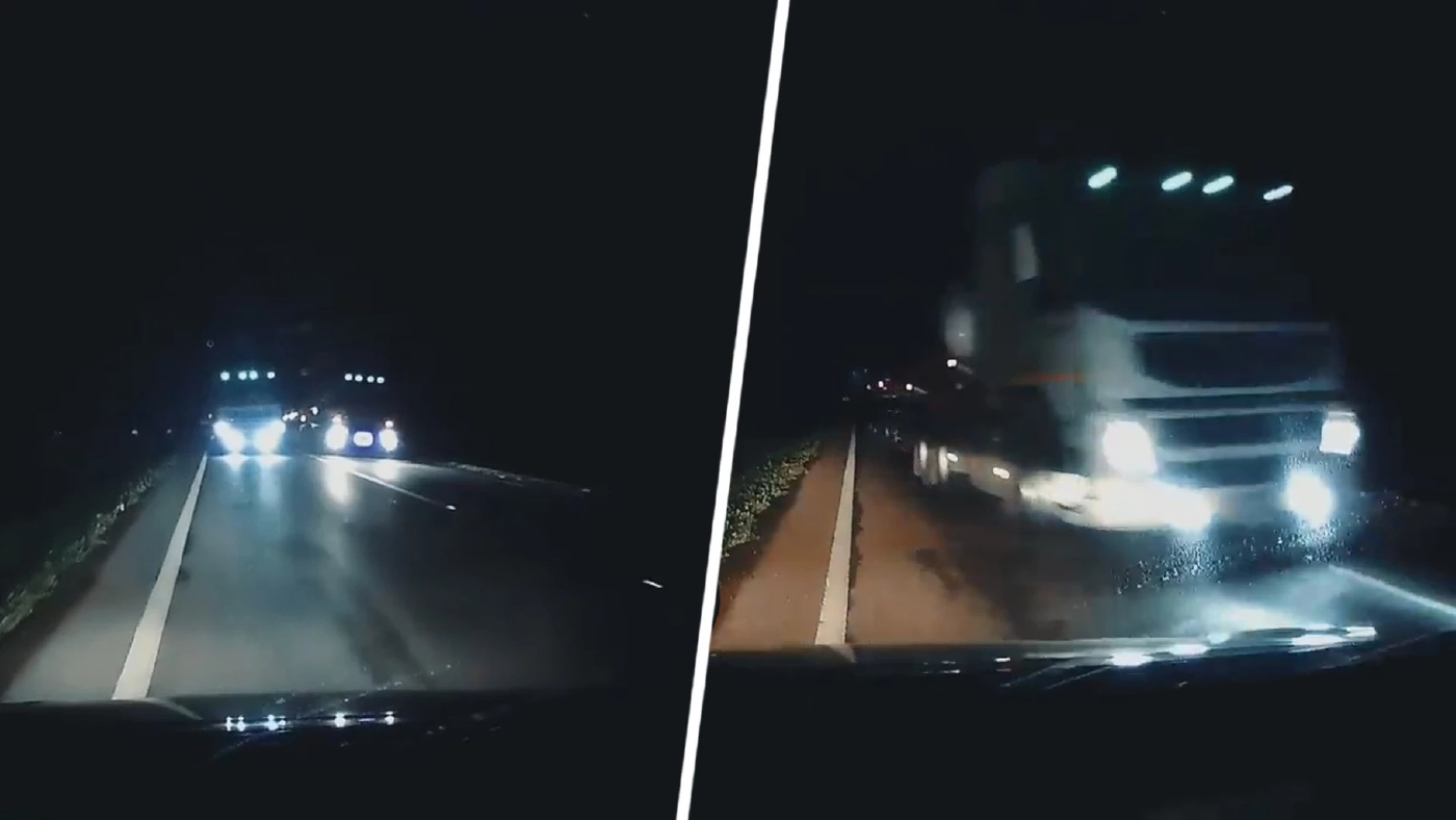 นาทีชีวิต! หักหลบรถพ่วงซิ่งแซงหวิดเกิดอุบัติเหตุ (คลิป)