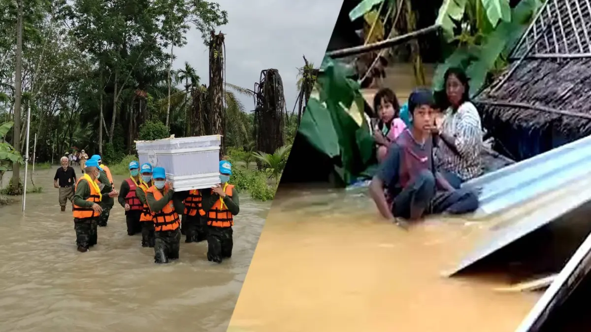 อพยพชาวสิชลหนีน้ำท่วมขึ้นหลังคาเร่งย้ายโลงศพ