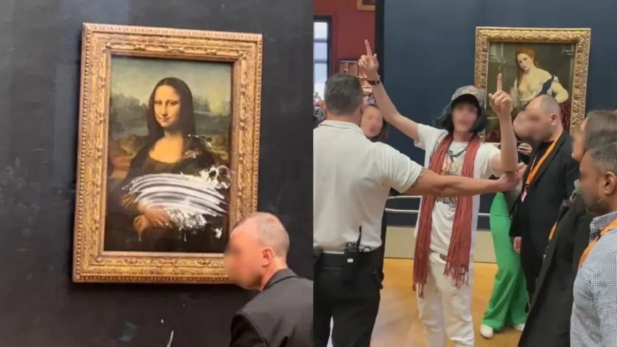 ฮือฮา! ชายปลอมตัวเป็นหญิงชรา บุกปาเค้กใส่รูปภาพ "โมนา ลิซา" ก่อนถูกจับ ฮือฮา! ชายปลอมตัวเป็นหญิงชรา บุกปาเค้กใส่รูปภาพ "โมนา ลิซา" ก่อนถูกจับ