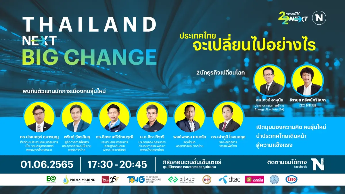 เนชั่นทีวี ครบ 22 ปี จัดเสวนาคนรุ่นใหม่ รวมพลังความคิดเดินหน้าประเทศไทย Thailand Big Change ประเทศไทยจะเปลี่ยนไปอย่างไร? เนชั่นทีวี ครบ 22 ปี จัดเสวนาคนรุ่นใหม่ รวมพลังความคิดเดินหน้าประเทศไทย Thailand Big Change ประเทศไทยจะเปลี่ยนไปอย่างไร?