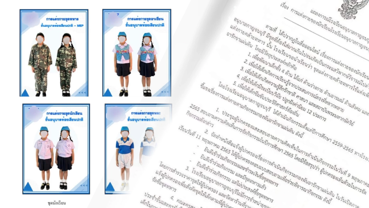 โรงเรียนแจงแล้ว ! ปมดราม่าร้อน ออกกฎให้เด็กอนุบาลแต่งชุดทหาร โรงเรียนแจงแล้ว ! ปมดราม่าร้อน ออกกฎให้เด็กอนุบาลแต่งชุดทหาร