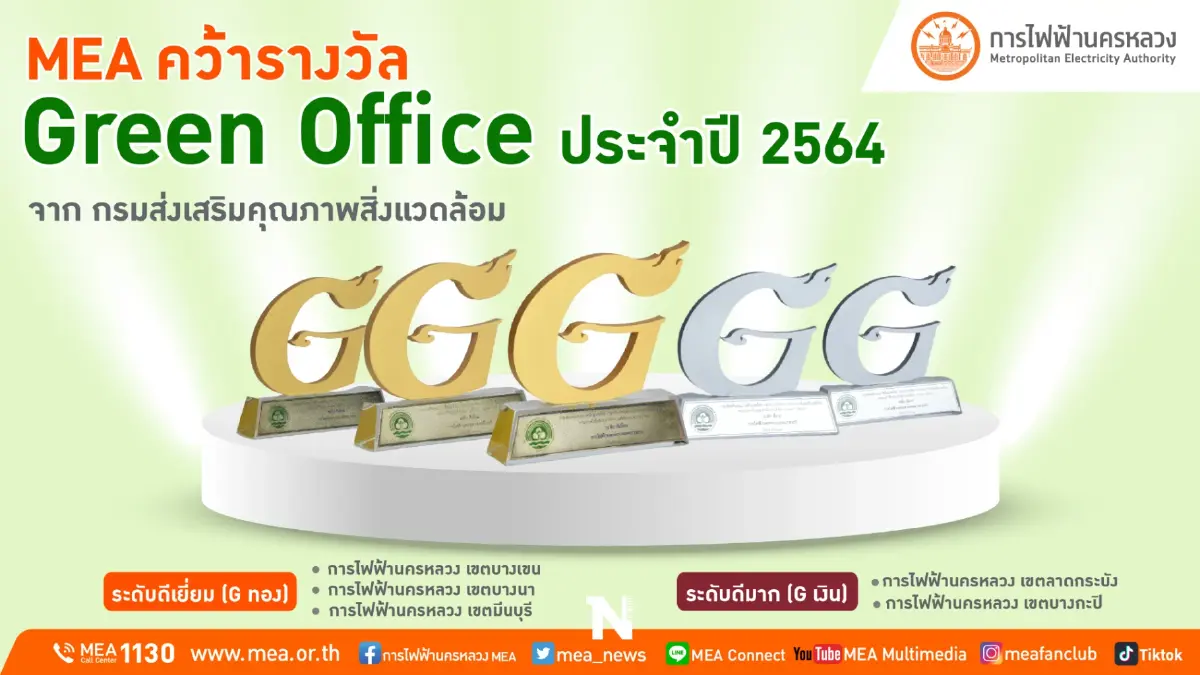 MEA คว้า 5 รางวัล โครงการสำนักงานสีเขียว (Green Office) ประจำปี 2564 MEA คว้า 5 รางวัล โครงการสำนักงานสีเขียว (Green Office) ประจำปี 2564