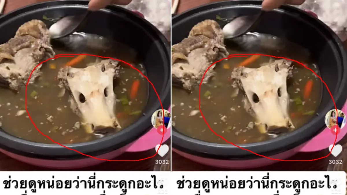 ผงะ สาวซดน้ำ "ต้มเล้งแซบ" เจอกระดูกลักษณะคุ้น ๆ ถามชาวเน็ตใช่ ใช่มั้ย