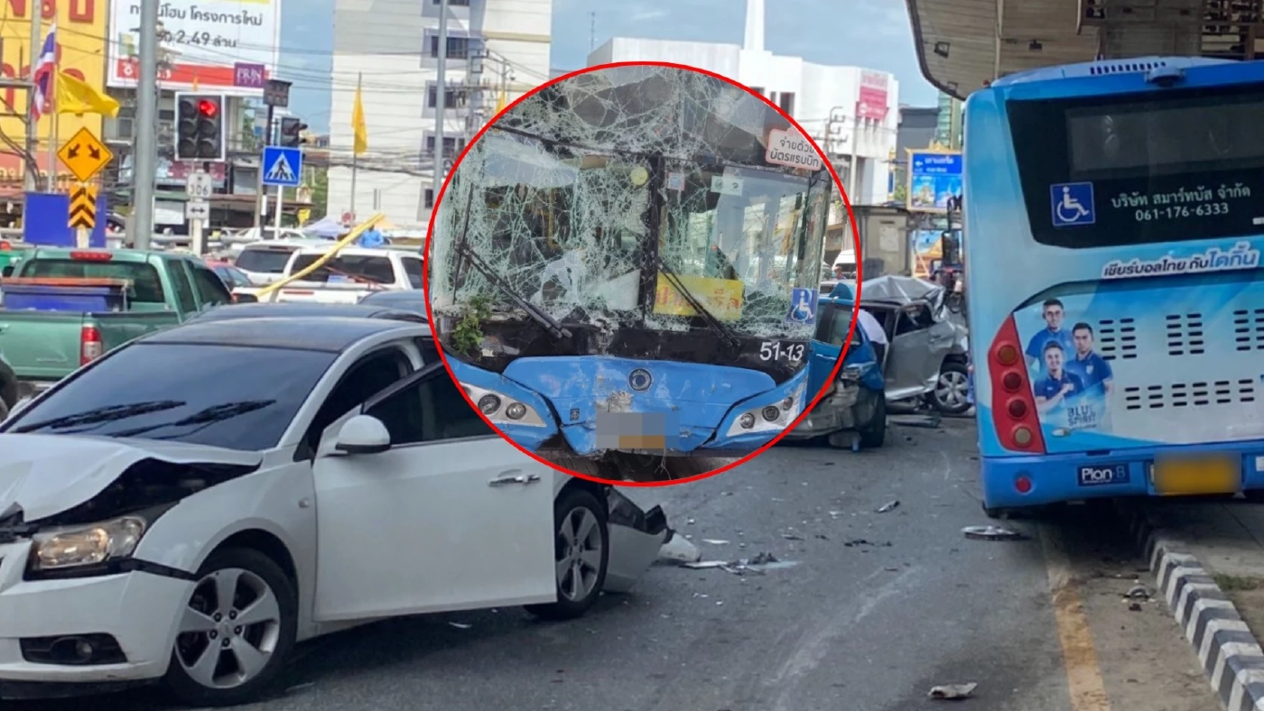 ระทึก! รถเมล์สาย 51 เบรกแตกพุ่งชนรถคันอื่น 8 คันรวด-บาดเจ็บ 6 คน