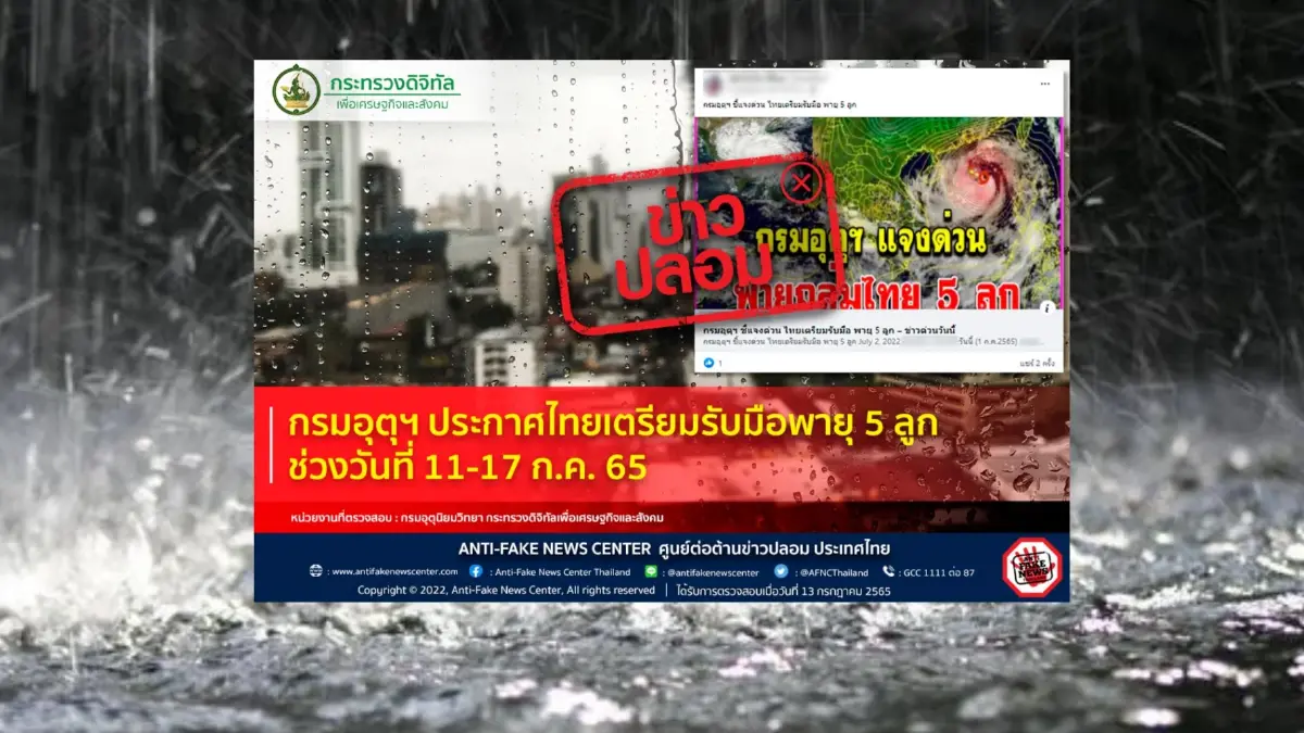 "ศูนย์ต้านข่าวปลอม" ตอบชัด "กรมอุตุฯ" เตือนไทยรับมือพายุ 5 ลูก จริงหรือมั่ว