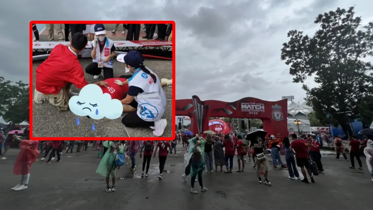 ระทึก ! ป้ายรั้วเหล็กล้มทับแฟนบอล “ศึกแดงเดือด” หัวแตก