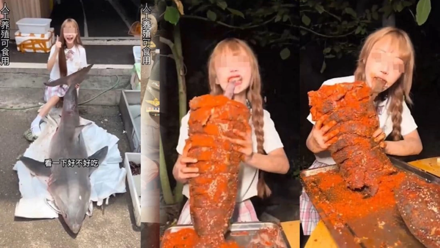 งานเข้า "น้องอุ้ม" เน็ตไอดอลจีนชื่อดังคลิปปลิว หลังปล่อยคลิปเปิบฉลาม