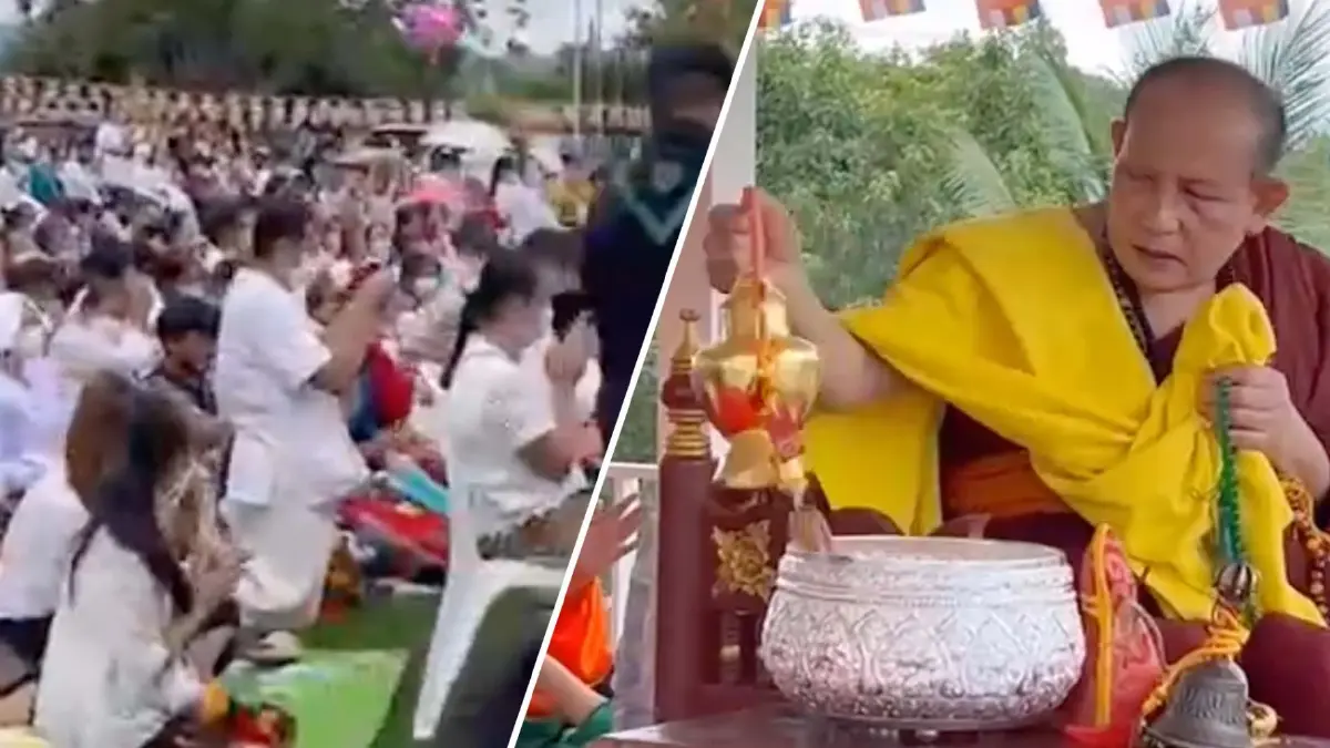 คลิป "ครูบาบุญชุ่ม" เดินทางถึง ดอยเวียงแก้ว รดน้ำมนต์ให้พรญาติโยมครั้งแรก
