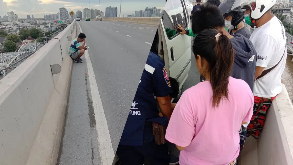 หนุ่มเครียดคิดสั้นพยายามกระโดดสะพานพระราม 3 เคราะห์ดีมีคนช่วยไว้ทัน