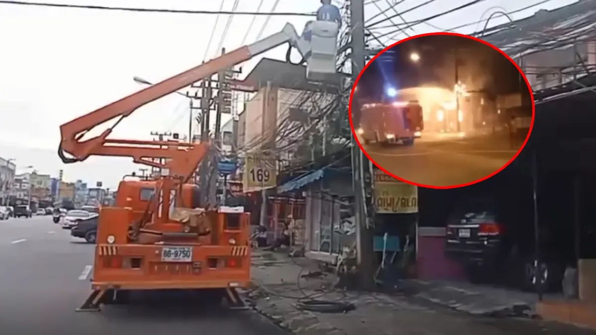 ซ้ำซาก ! ไฟไหม้สายสื่อสารลามหม้อแปลงระเบิดดังสนั่น “ศรีราชา” ไฟดับนับชม.