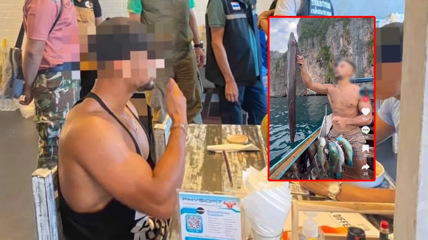 จับได้แล้ว ! “ฝรั่งยิงปลานกแก้ว”  สารภาพไม่รู้ “เกาะพีพี” เป็นอุทยานแห่งชาติ