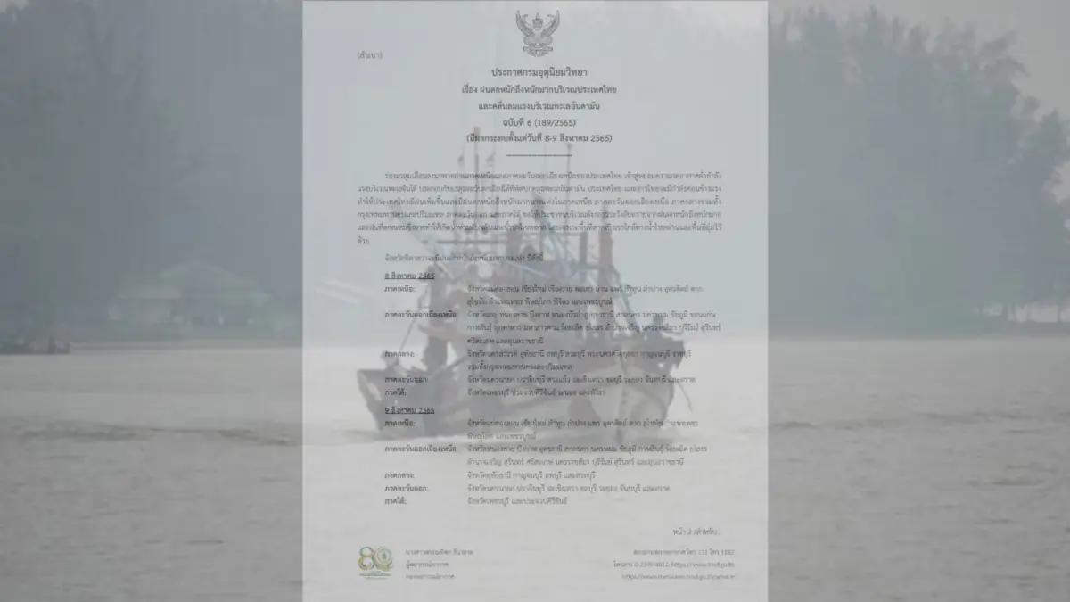 อุตุฯ เตือนฉ.6 วันนี้ 60 จว.ระวังฝนตกหนัก คลื่นลมแรง เรือเล็กควรงดออกจากฝั่ง