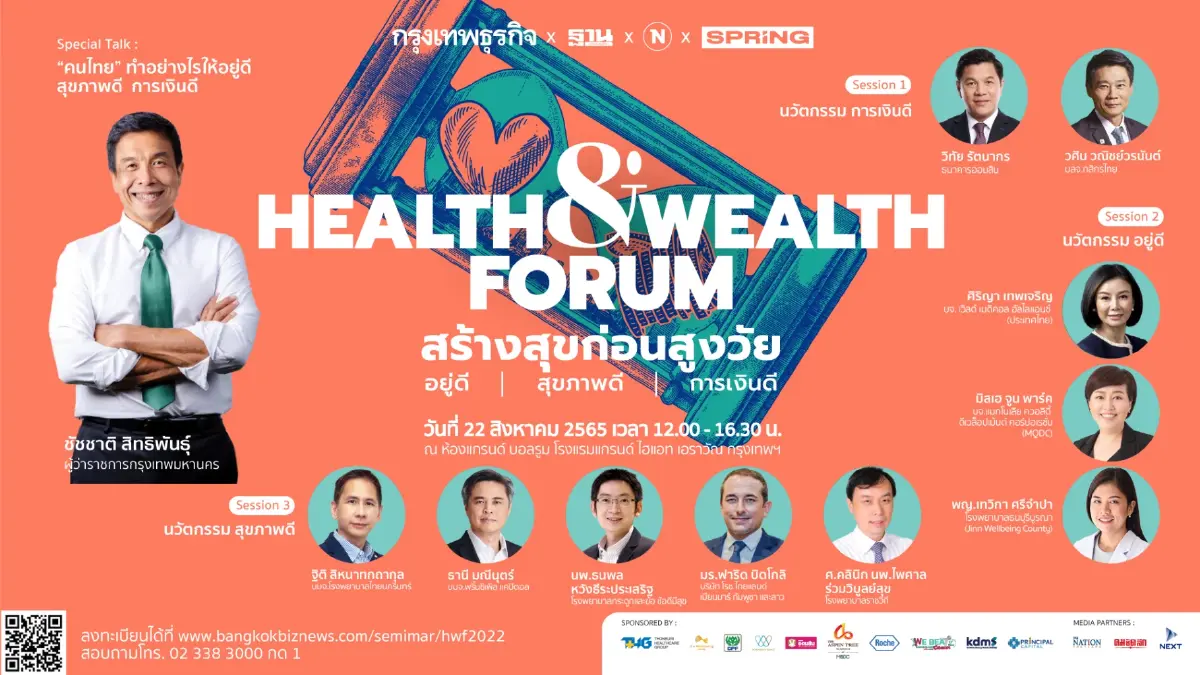 เชิญชวนร่วมงานสัมมนา Health & Wealth Forum : สร้างสุขก่อนสูงวัย อยู่ดี สุขภาพดี การเงินดี เชิญชวนร่วมงานสัมมนา Health & Wealth Forum : สร้างสุขก่อนสูงวัย อยู่ดี สุขภาพดี การเงินดี