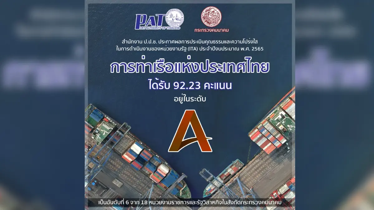 กทท. ได้รับคะแนนคุณธรรมและความโปร่งใสประจำปี 2565 ระดับ “A” กทท. ได้รับคะแนนคุณธรรมและความโปร่งใสประจำปี 2565 ระดับ “A”