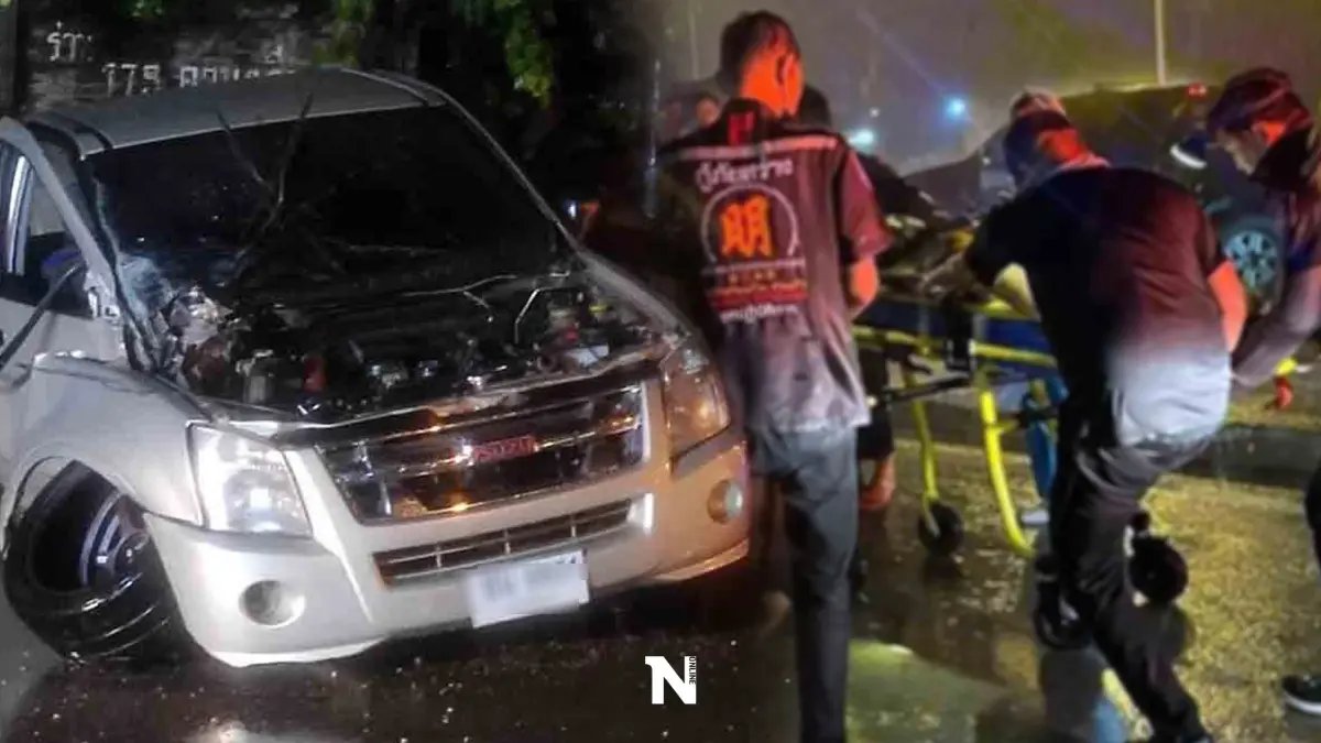 สุดเศร้ารับวันแม่! ม.ปลาย ซิ่งกระบะฝ่าสายฝนพลิกคว่ำดับ 1 เจ็บ 7