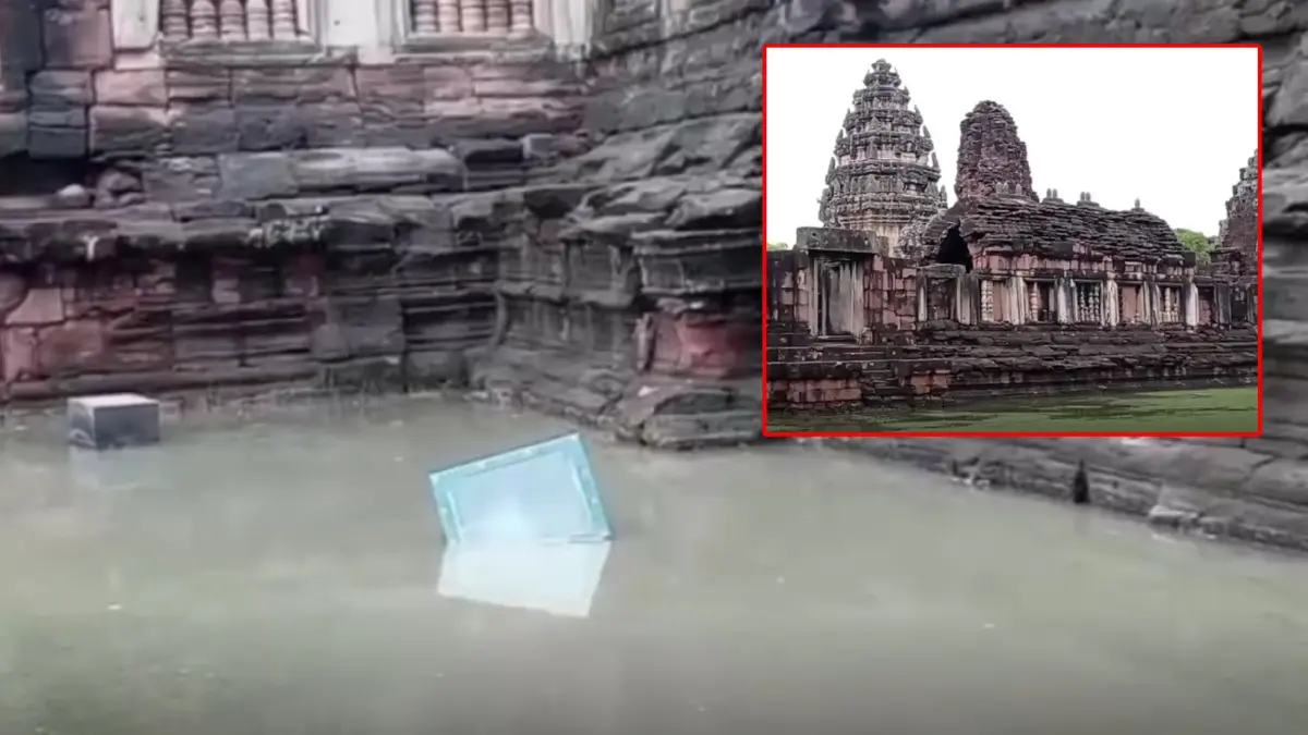 น้ำท่วม “ปราสาทหินพิมาย” จนท.เร่งสูบน้ำออก หวั่นโบราณสถานพังเสียหาย