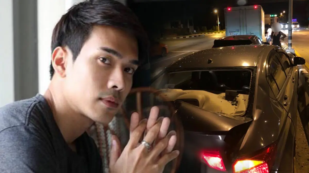 หวิดดับ! พระเอกดาวรุ่ง "บอม ธนกฤต" โดนสิบล้อเสยท้ายรถพังยับ!