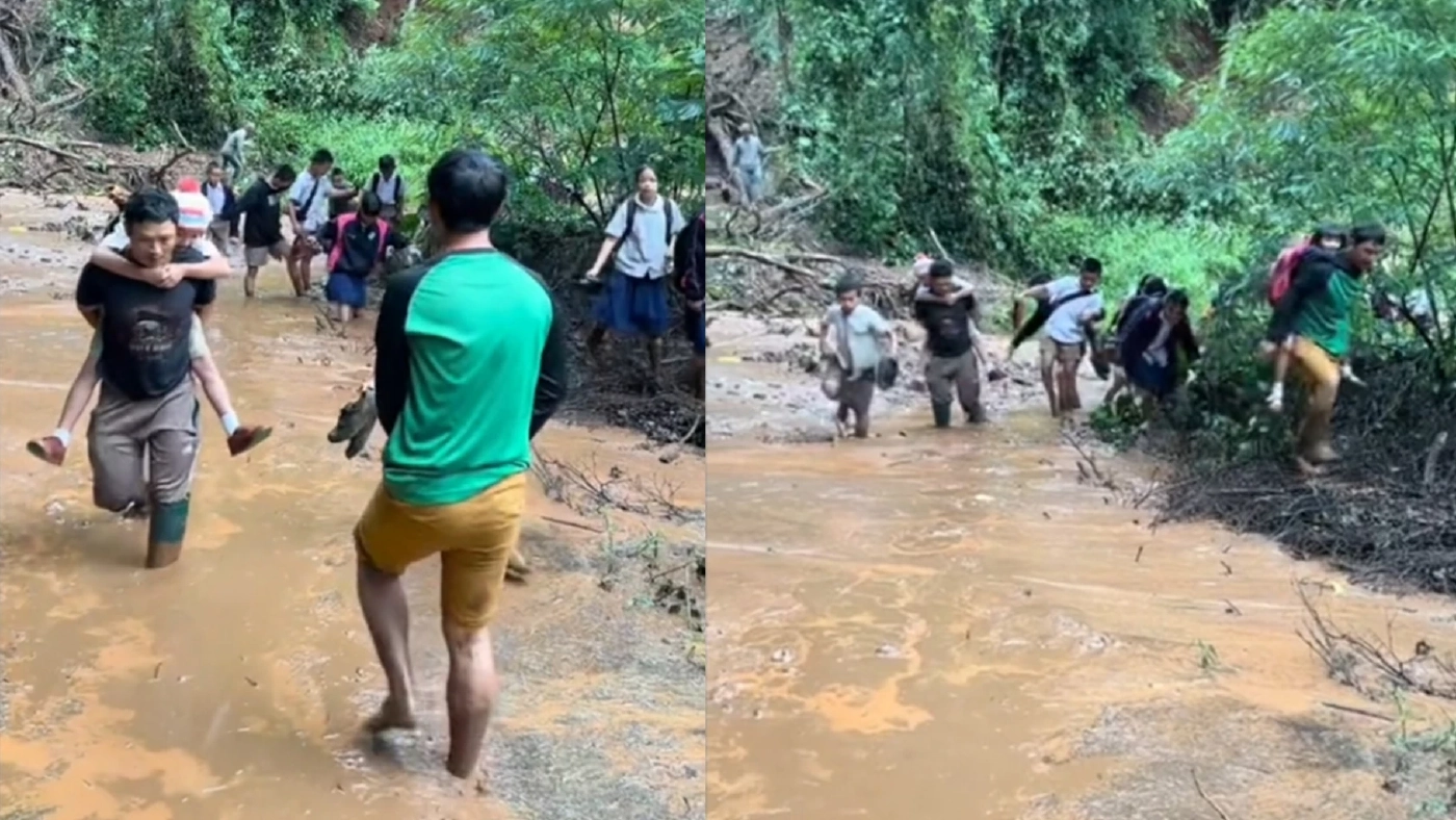 แห่ให้กำลังใจนักเรียนชาวเขา เดินลุยโคลนไปเรียนหนังสือ (มีคลิป)