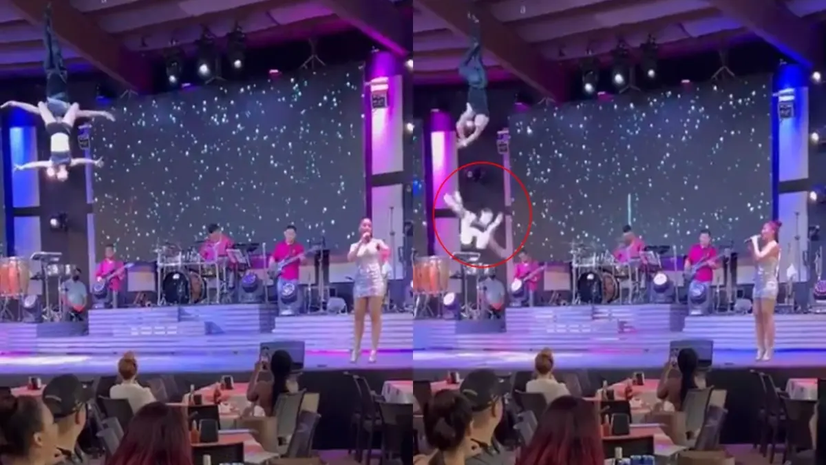 นักกายกรรมเม็กซิโกพลาดตก แต่นักร้องยังร้องเพลงโชว์ต่อ (คลิป)