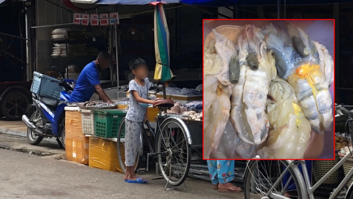 ผงะ ! ซื้อกุ้งในตลาดสดแม่สอด เจอลูกตะกั่วยัดไส้ 3 เม็ด ชาวบ้านแฉกลโกง