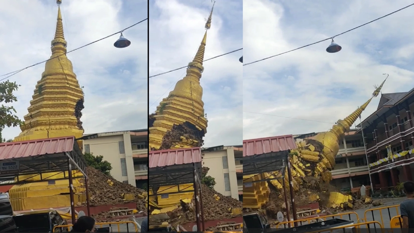 ระทึก นาทีพระธาตุอายุ 500 ปี วัดดังเชียงใหม่ ถล่มจากฤทธิ์พายุโนรู (มีคลิป)