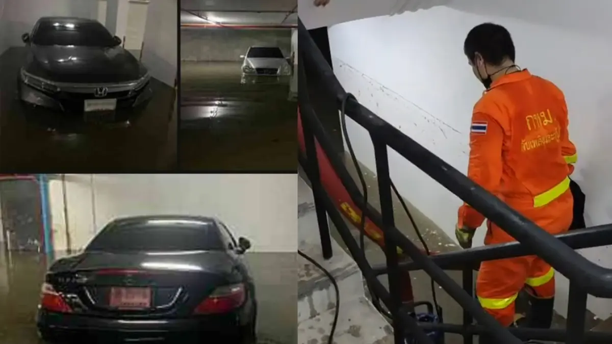 กทม.-อาสาสมัคร เร่งกู้รถจมน้ำ ในคอนโดฯ ย่านสะพานใหม่ คาด 6 โมงเย็นสำเร็จ
