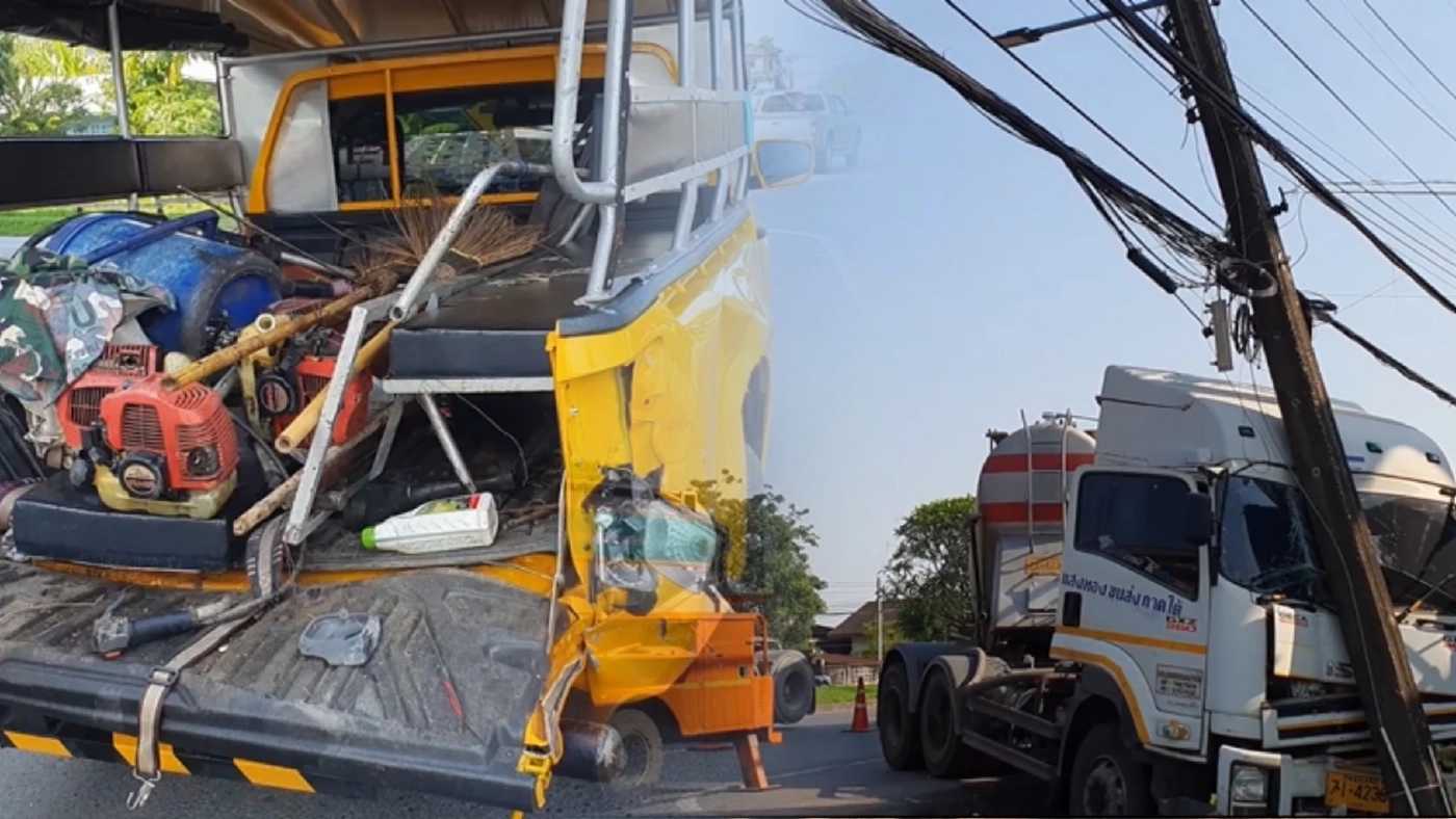สยอง รถบรรทุกปูนเบรกไม่อยู่ พุ่งชนกระบะและรถทางหลวง เจ็บ 4 ดับ 1
