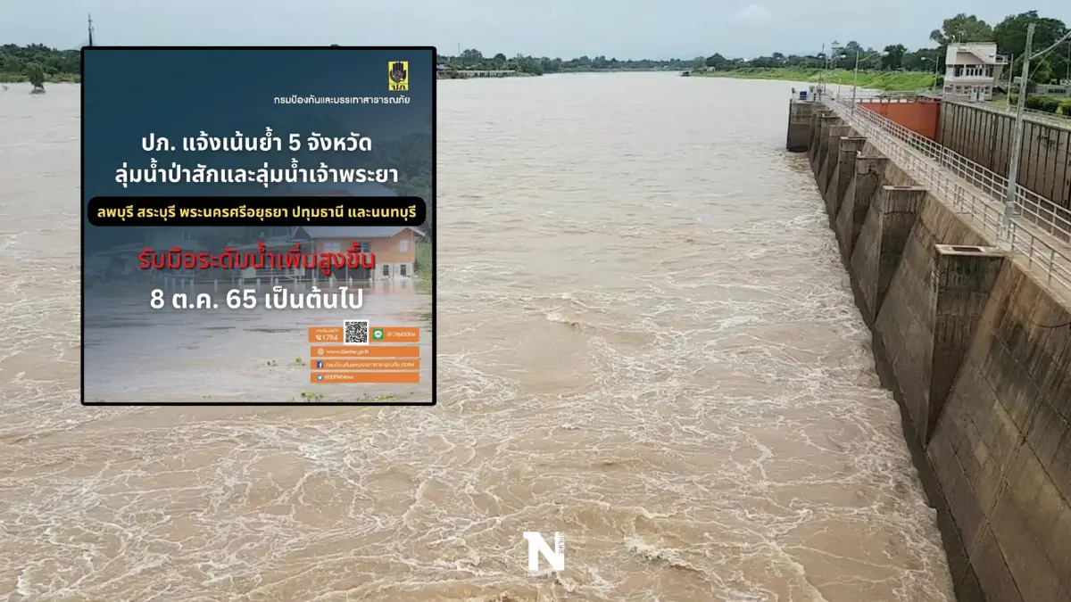 ด่วน! ปภ.เตือน 5 จว. ลุ่มเจ้าพระยารับมือน้ำเพิ่มสูงตั้งแต่วันนี้ (8ต.ค.) ด่วน! ปภ.เตือน 5 จว. ลุ่มเจ้าพระยารับมือน้ำเพิ่มสูงตั้งแต่วันนี้ (8ต.ค.)