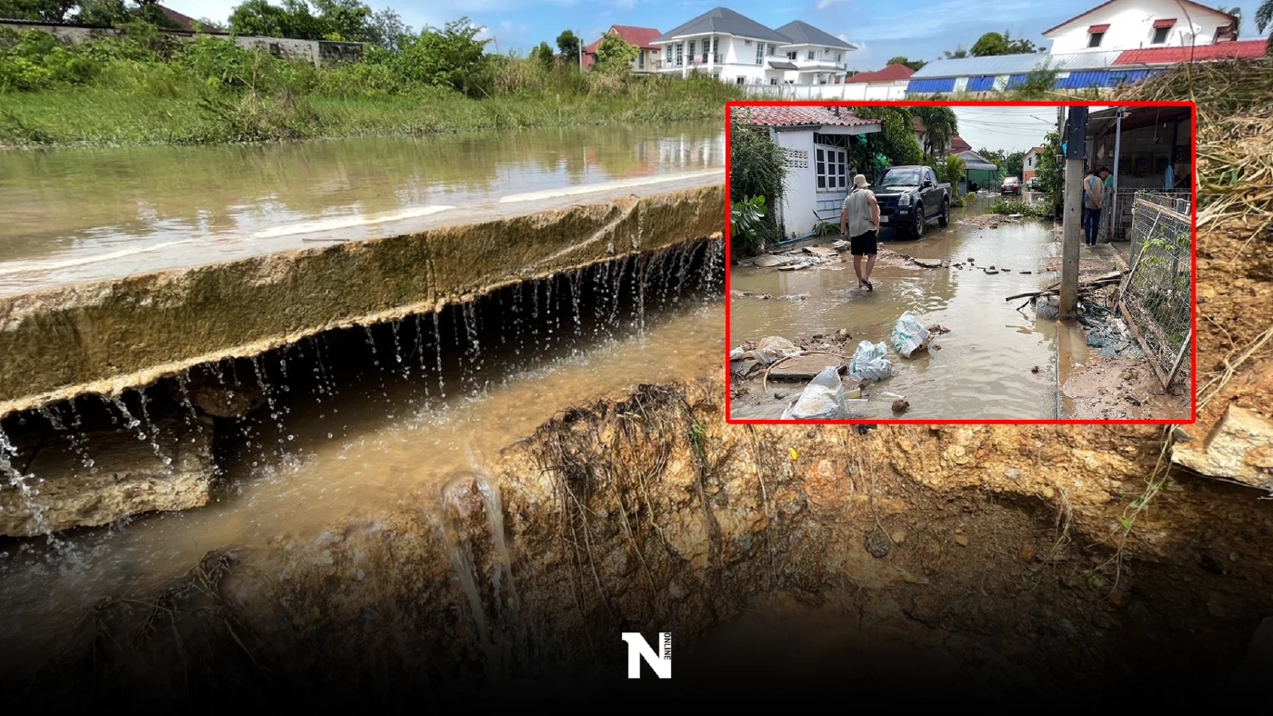 ฝนถล่มหนัก!! กำแพงบ้านเอื้ออาทรปราณบุรีพังซ้ำสอง น้ำทะลักท่วมหมู่บ้าน