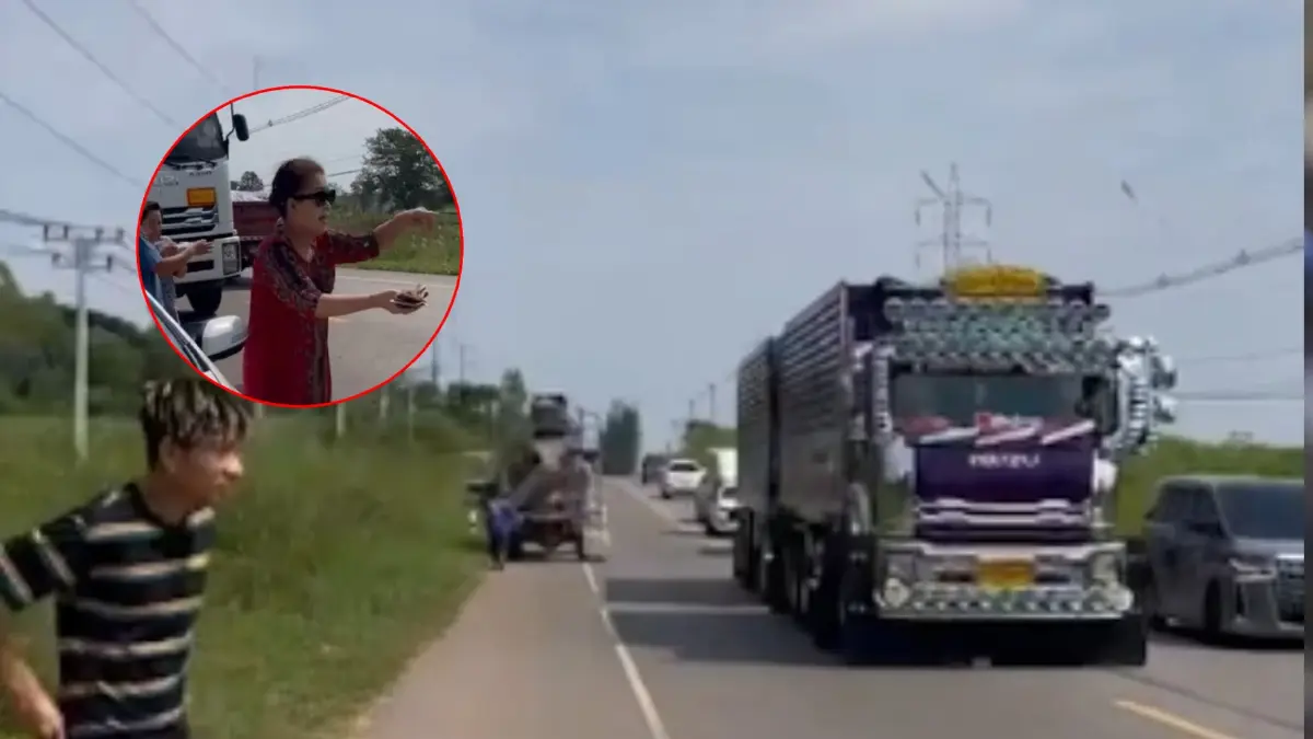 แบงก์พันปลิวว่อน “สิบล้อ” ทำเงินหล่นเกลื่อนถนนนับแสนบาท  (ชมคลิป)