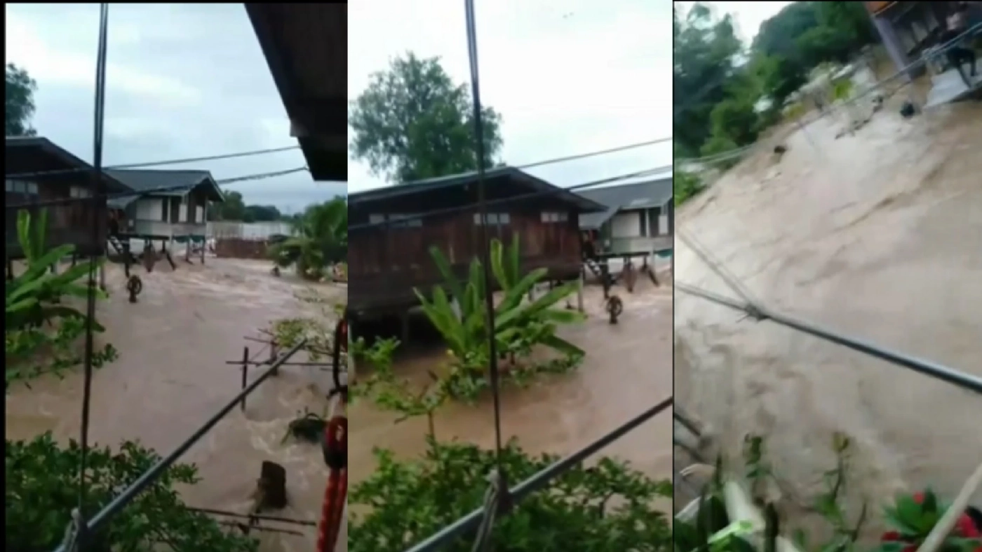 ระทึก คันดินกั้นน้ำเจ้าพระยาพัง ซัดบ้านสองหลังพังยับ (มีคลิป)