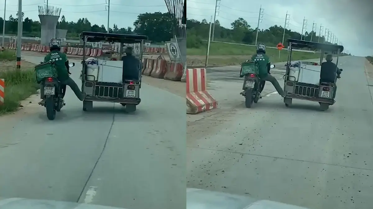 ชื่นชมไรเดอร์น้ำใจงาม อาสาช่วยคุณตาเครื่องดับกลางทาง ยันรถ จยย.พ่วงข้าง