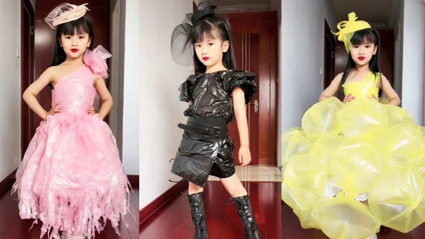 แม่ชาวจีนผุดไอเดียแปลงถุงขยะเป็นเสื้อผ้า High Fashion ให้ลูกสาว (คลิป)