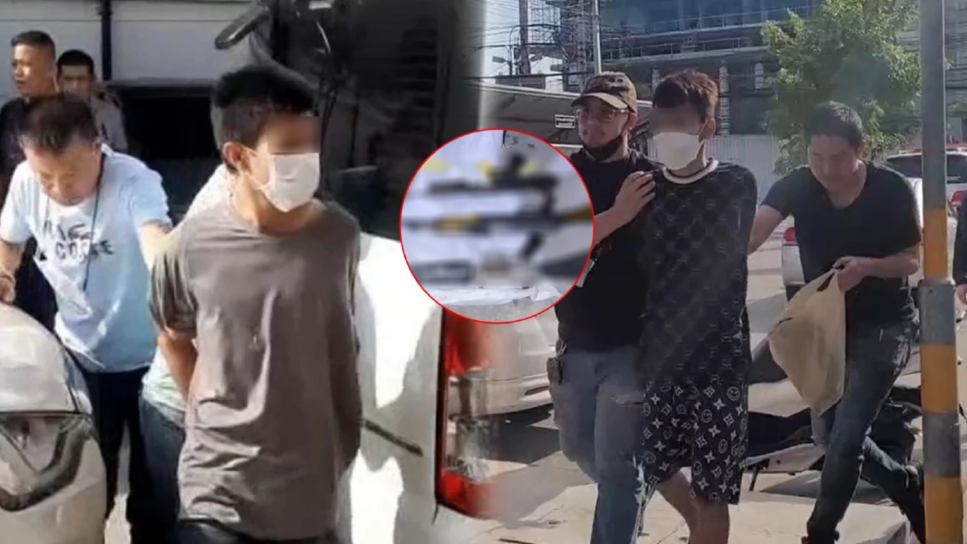 รวบแล้วสองโจ๋มือปืนยิงถล่มคู่อริดับ ย่านสำโรงใต้ พร้อมยึดอาวุธปืนสงคราม