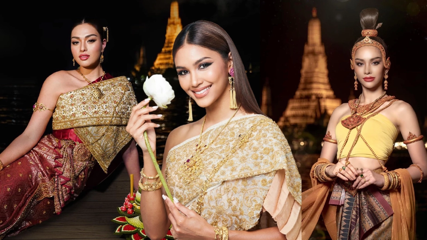 เหล่า "นางงาม" สวมใส่ชุดไทย แปลงกายเป็น นางนพมาศ ในวันลอยกระทง