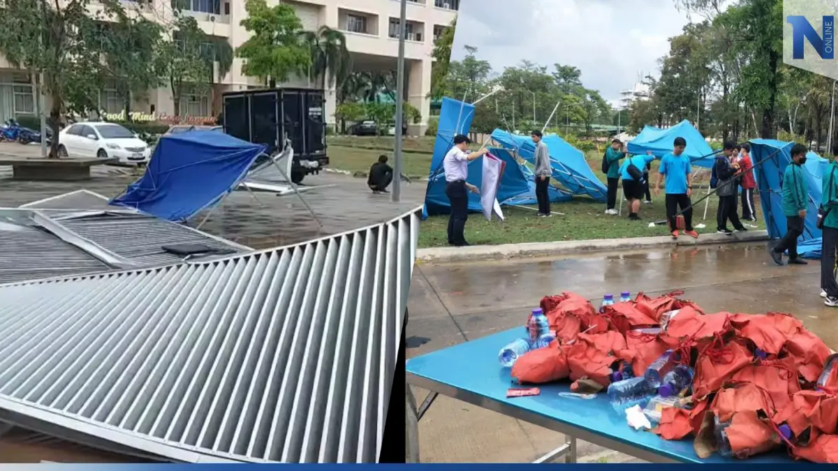 พายุฝนถล่ม! งานแถลงข่าว ม.ราชภัฏเพชรบูรณ์ เต็นท์ปลิวว่อน นศ.บาดเจ็บ 2 ราย พายุฝนถล่ม! งานแถลงข่าว ม.ราชภัฏเพชรบูรณ์ เต็นท์ปลิวว่อน นศ.บาดเจ็บ 2 ราย