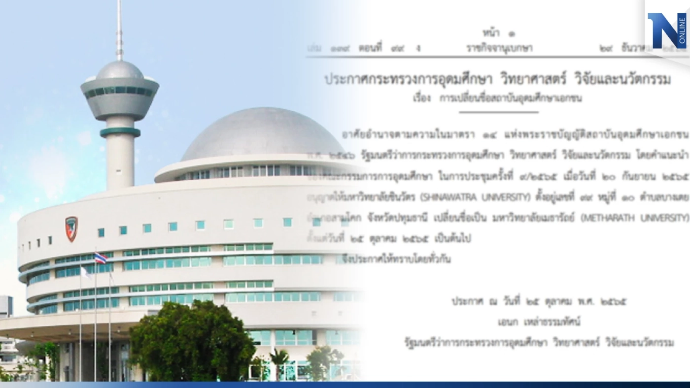 เปลี่ยนชื่อ"มหาวิทยาลัยชินวัตร" รมว.อุดมศึกษาฯลงนาม ประกาศใน"ราชกิจจาฯ" เปลี่ยนชื่อ"มหาวิทยาลัยชินวัตร" รมว.อุดมศึกษาฯลงนาม ประกาศใน"ราชกิจจาฯ"