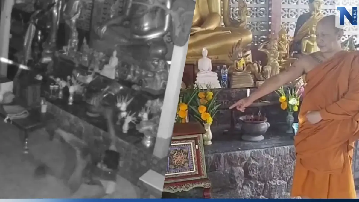 กรรมสนองทันตา! โจรใจบาป ย่องหวังขโมยเงินสำนักสงฆ์ ปีนขึ้นองค์พระ-ลื่นล้ม
