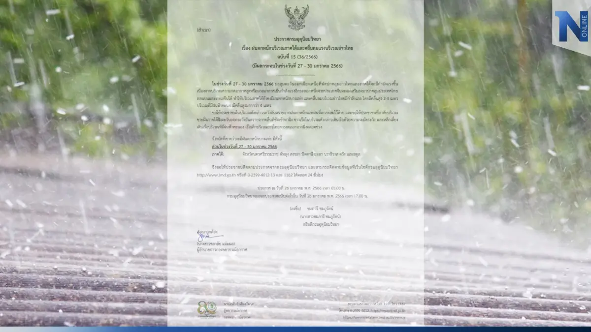 ประกาศกรมอุตุฯ ฉบับ 15 เตือน 8 จังหวัดภาคใต้ฝนตกหนัก-คลื่นลมแรง ประกาศกรมอุตุฯ ฉบับ 15 เตือน 8 จังหวัดภาคใต้ฝนตกหนัก-คลื่นลมแรง