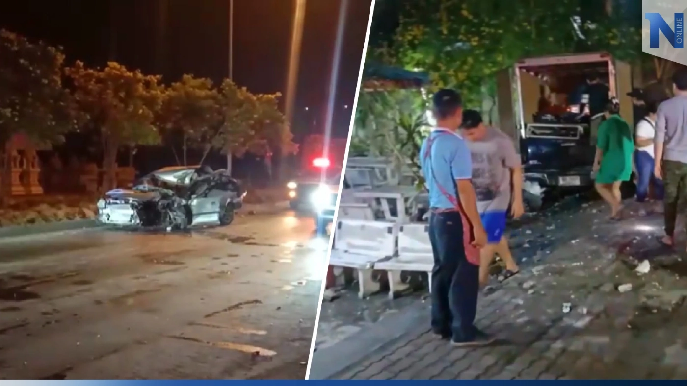 เก๋งชนจยย.ก่อนเสียหลักชนรถข้างทาง พุ่งเข้าร้านข้าวต้ม เจ็บ 5 ราย (มีคลิป)