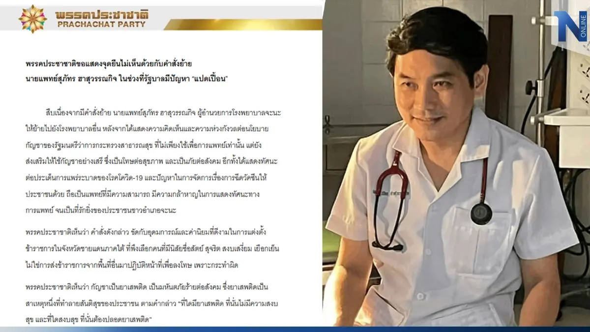 พรรคประชาชาติ แถลงจุดยืนค้านสั่งย้าย "หมอสุภัทร" พรรคประชาชาติ แถลงจุดยืนค้านสั่งย้าย "หมอสุภัทร"
