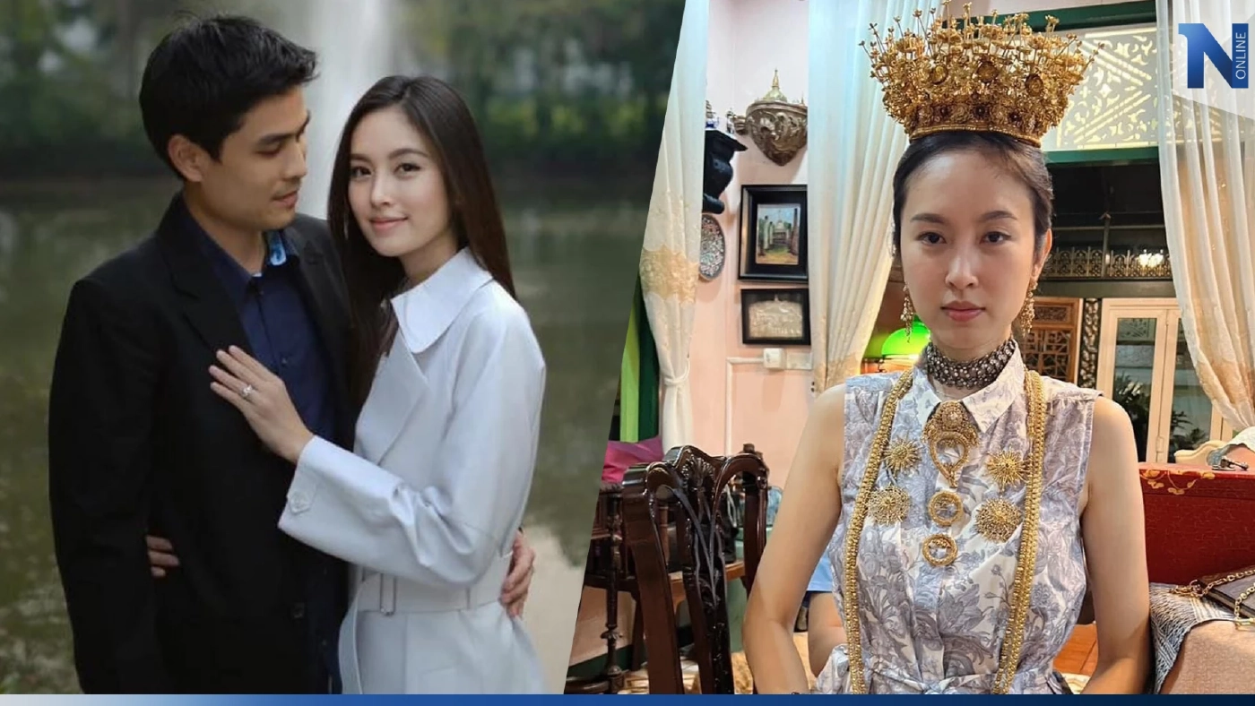 "ปอย ตรีชฎา" เตรียมเป็นสะใภ้บ้าน "โอ๊ค ภควา" ใส่ชุดบาบ๋า สวมมงกุฎดอกฮัวก๋วน