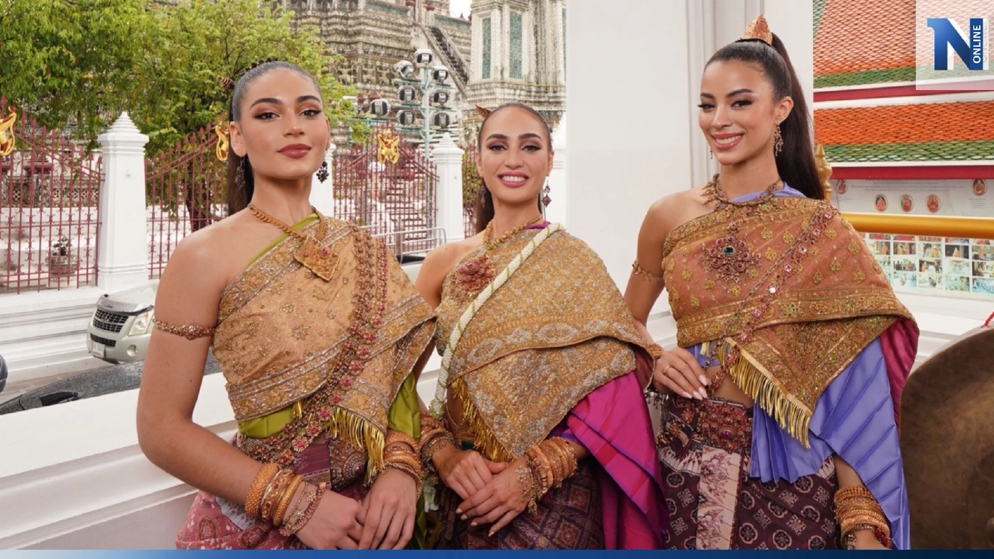 สามสาวงาม Miss Universe 2022  แต่งชุดไทยโบราณ เยี่ยมชมวัดอรุณฯ