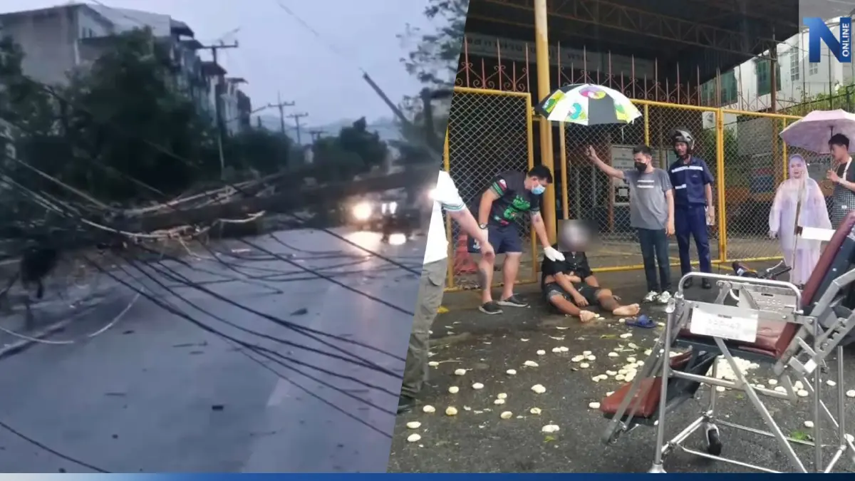 พายุพัดถล่มเมืองลพบุรี เสาไฟหักโค่น 50 ต้น ป้ายโฆษณาล้มทับชาวบ้านหัวแตก