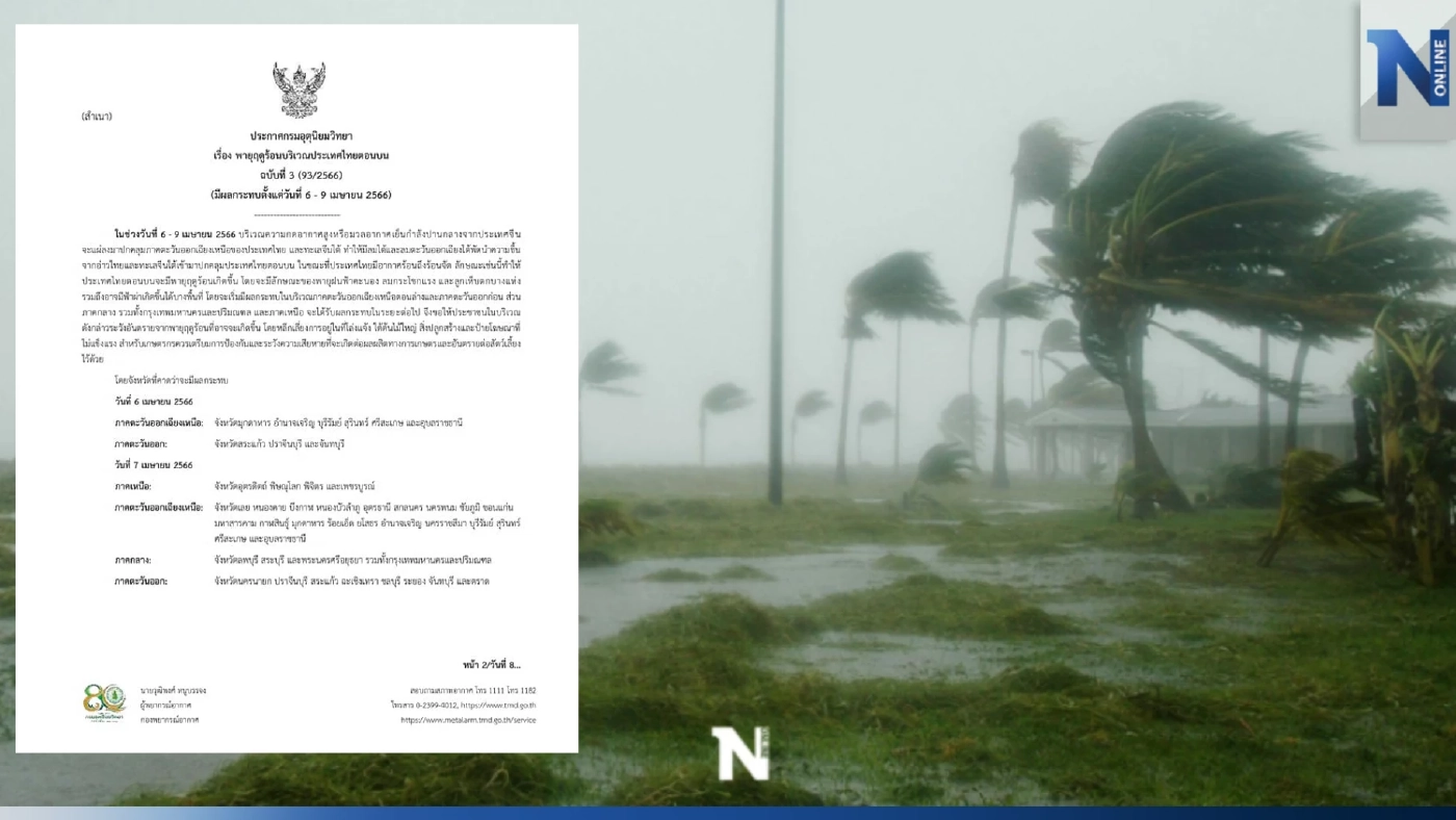 อุตุฯ เตือนฉบับ 3 "พายุฤดูร้อน" พัดถล่มพื้นที่ 9 จังหวัดพรุ่งนี้ อุตุฯ เตือนฉบับ 3 "พายุฤดูร้อน" พัดถล่มพื้นที่ 9 จังหวัดพรุ่งนี้