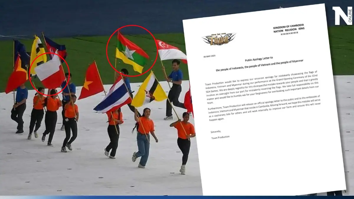 ฝ่ายจัดพิธีเปิด "ซีเกมส์ 2023" แถลงขอโทษ 3 ชาติ หลังติดธงชาติกลับหัว
