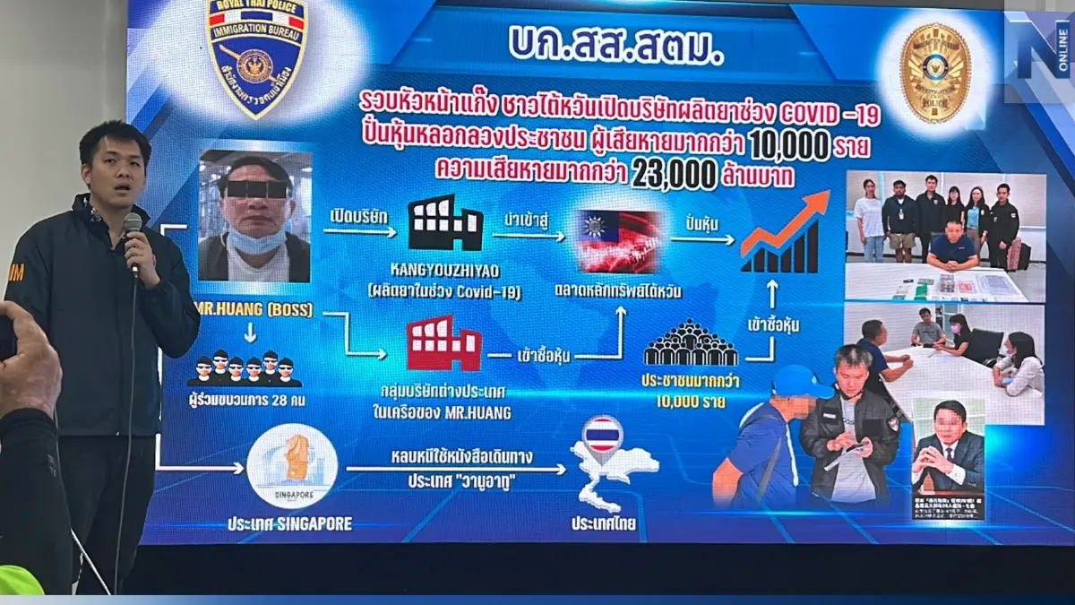 สตม. จับหัวหน้าแก๊งไต้หวัน เปิดบริษัทยา ปั่นหุ้น เสียหายกว่า 2.3 หมื่นล้าน