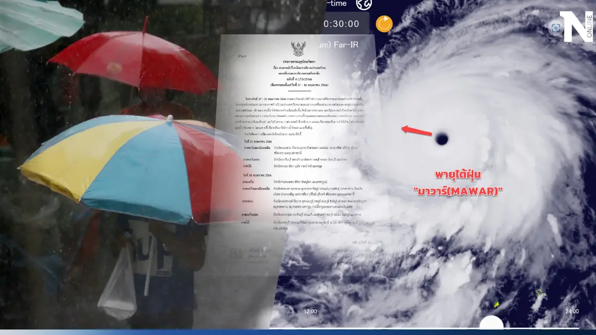 ประกาศกรมอุตุฯ แจ้งพื้นที่"ฝนตกหนักถึงหนักมาก" อัปเดตพายุไต้ฝุ่น"มาวาร์"